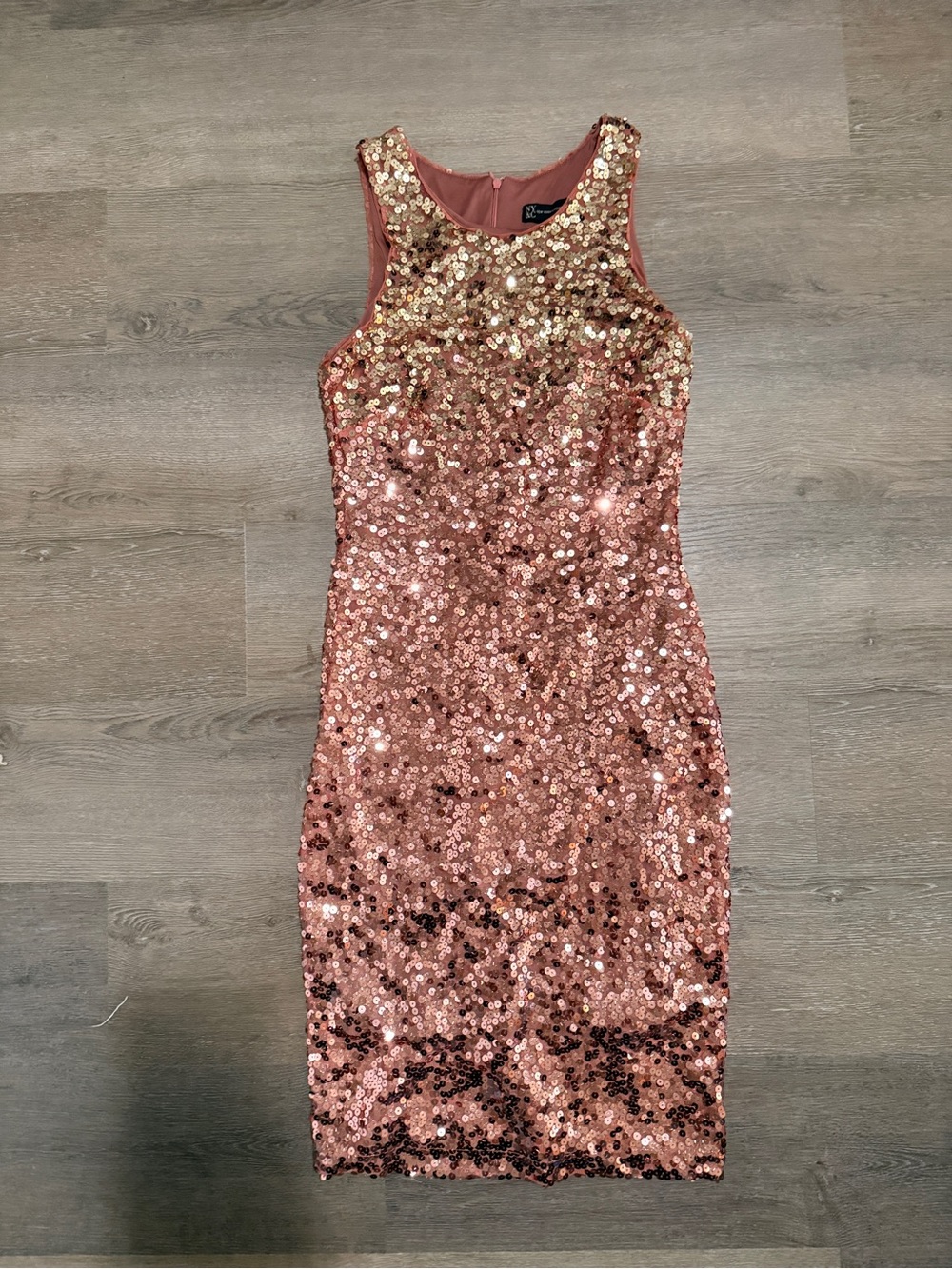 New York & Company Rose Gold Sequin Tank Dress